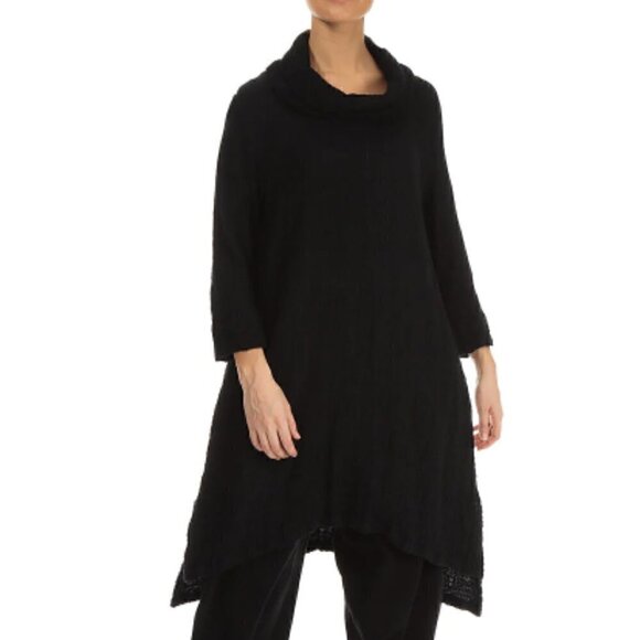 Grizas Black Detachable Collar Wool Blend Asymmetric Tunic Top - S/M - Picture 1 of 14